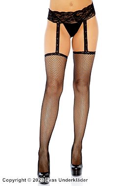 Stockings with attached garters in fishnet